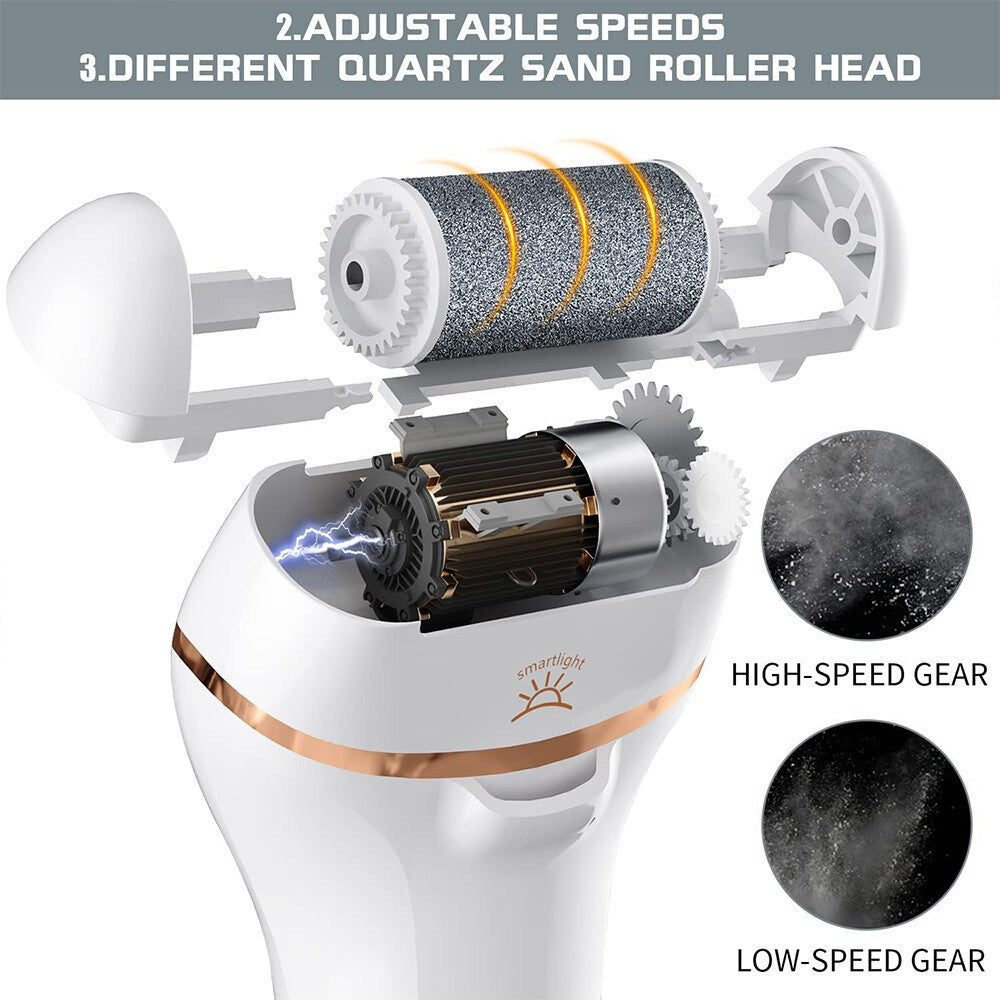 Electric Foot File Rechargeable Callus Hard Skin Remover Feet Pedicure 2 Speeds