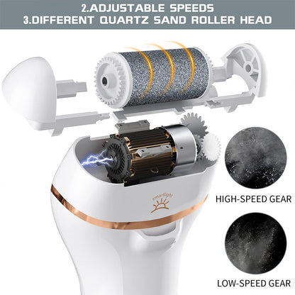 Electric Foot File Rechargeable Callus Hard Skin Remover Feet Pedicure 2 Speeds