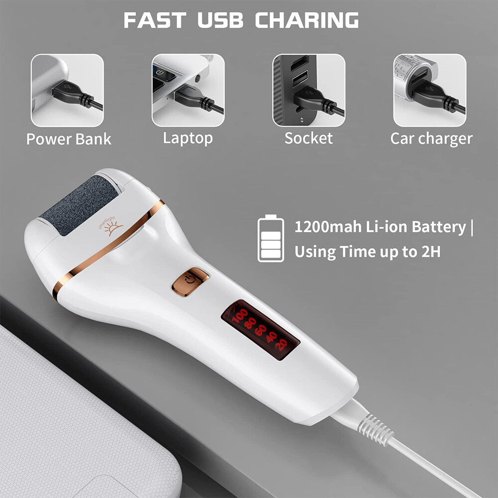 Electric Foot File Rechargeable Callus Hard Skin Remover Feet Pedicure 2 Speeds